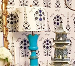 Kalamkari All Over wallpaper and lamp shades Shelley Johnstone Design sm thumb
